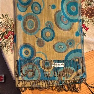 Pashmina Blue and Brown Patterned Scarf, NWOT